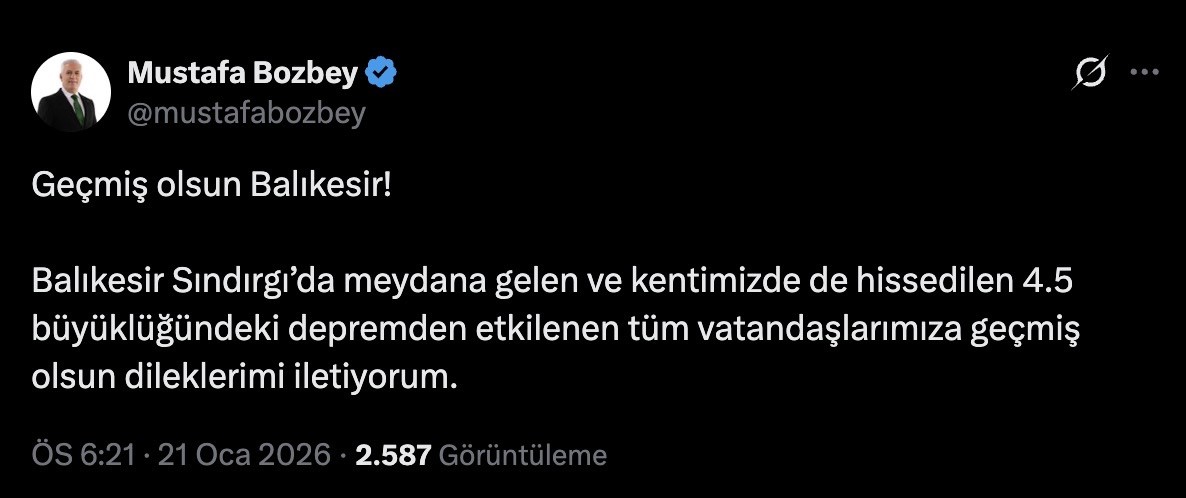 Başkan Bozbey&rsquo;den Bursa&rsquo;da da hissedilen depremin ardından mesaj
