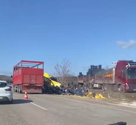 Burdur’da limon yükü tır şarampole devrildi