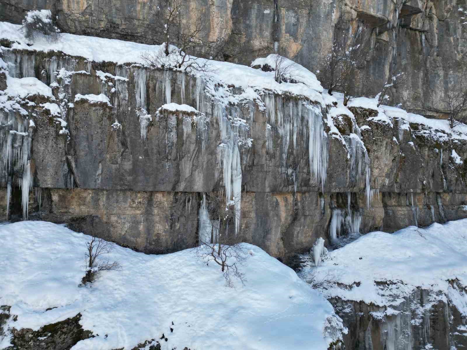 Dağlarda buzdan şelale oluştu
