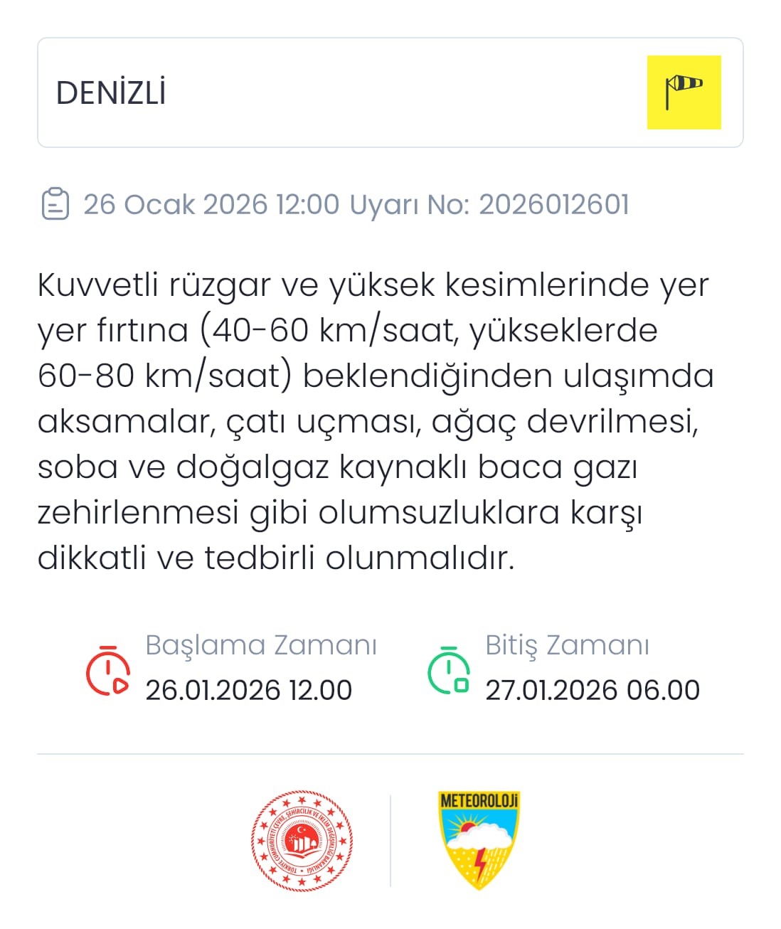 Denizli için kuvvetli rüzgar ve fırtına uyarısı verildi
