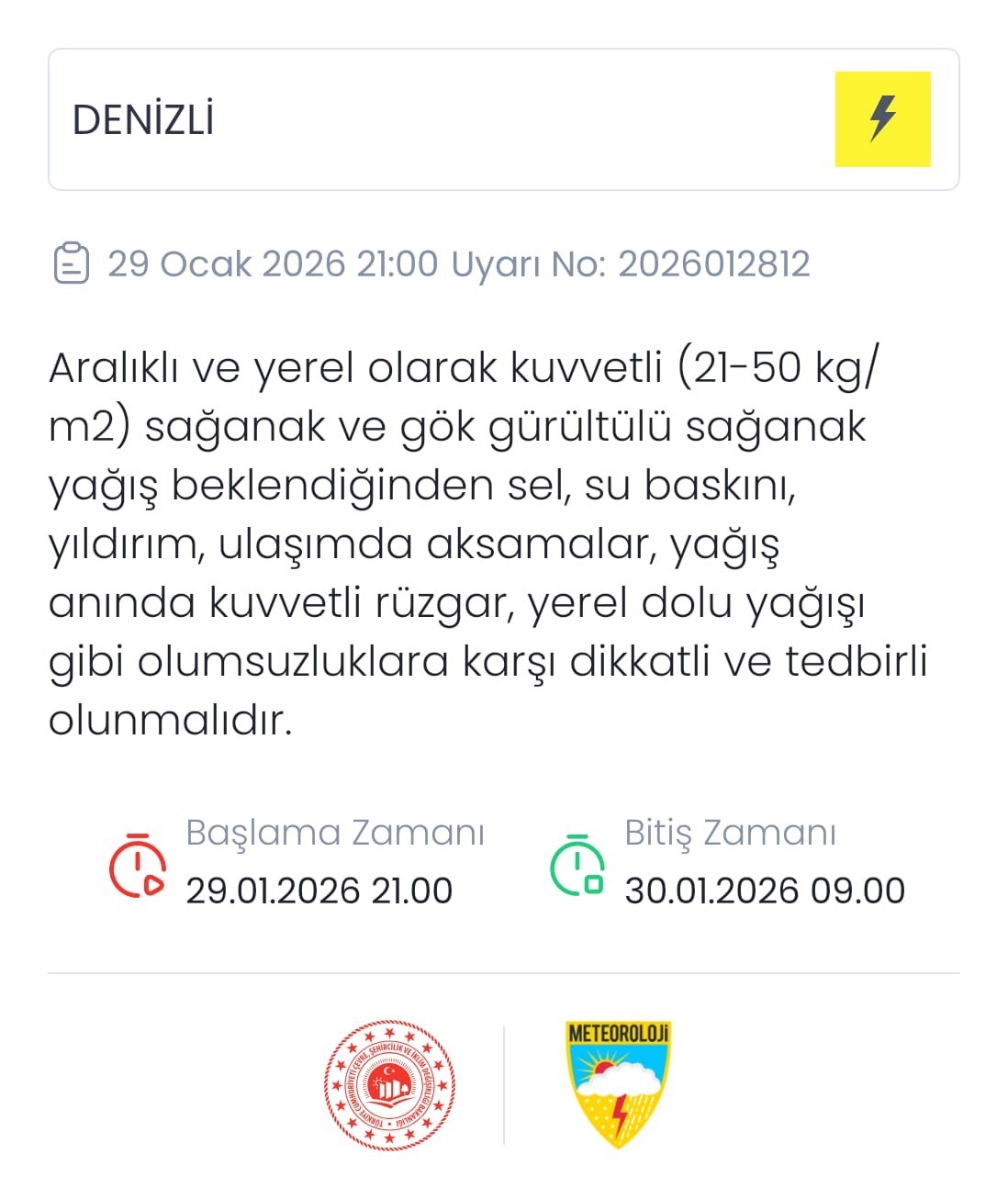 Denizli’ye kuvvetli sağanak ve gök gürültülü yağış uyarısı