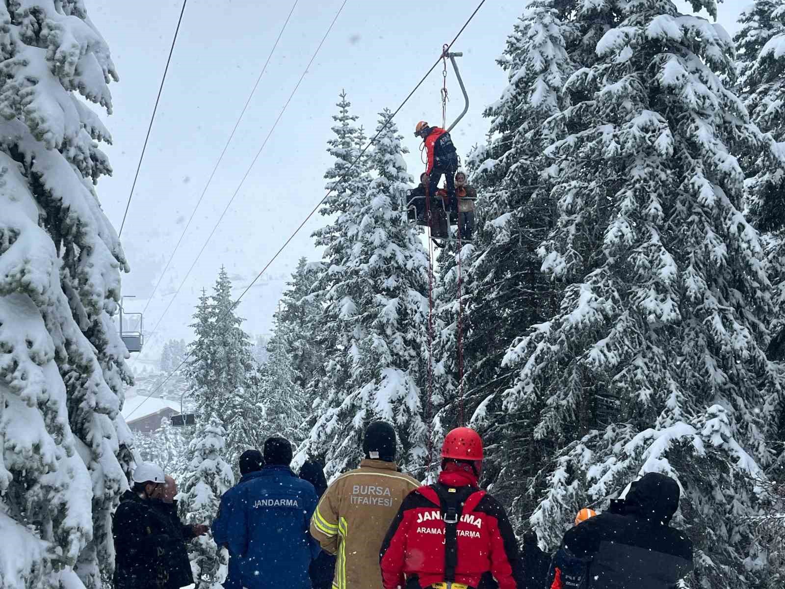 Uludağ’da telesiyej arızası: Mahsur kalan tüm tatilciler kurtarıldı