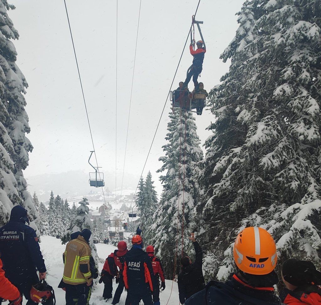 Bursa Uludağ’da telesiyej arızası nedeniyle mahsur kalan 51 kişi kurtarıldı