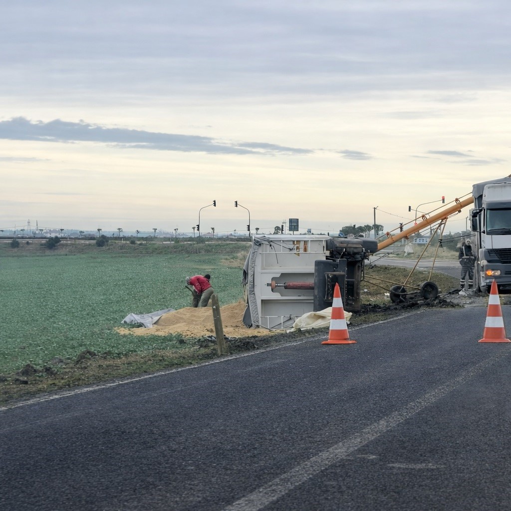 Muratlı&rsquo;da kamyon devrildi
