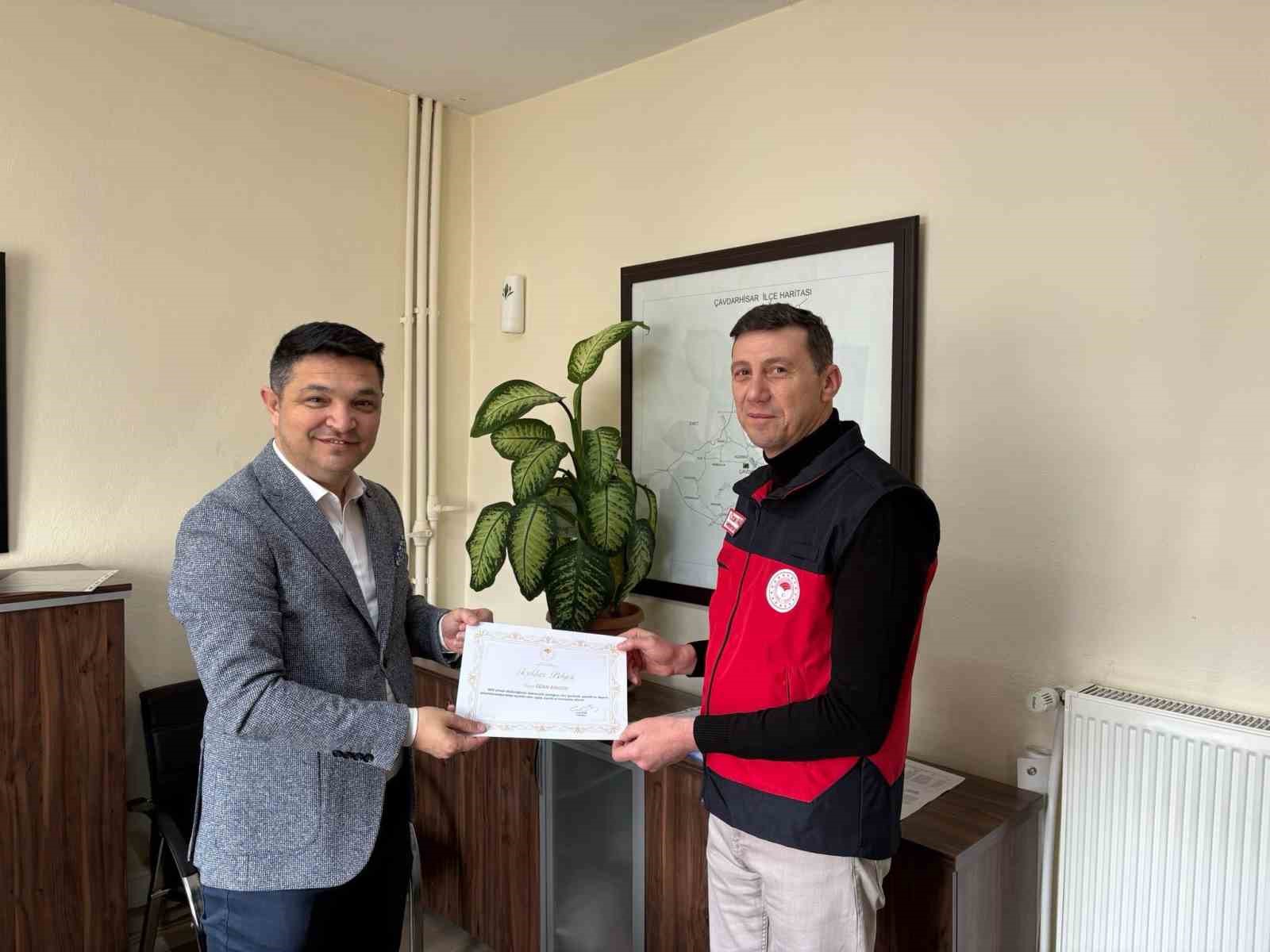 &Ccedil;avdarhisar&rsquo;da veteriner hekimlere teşekk&uuml;r belgesi
