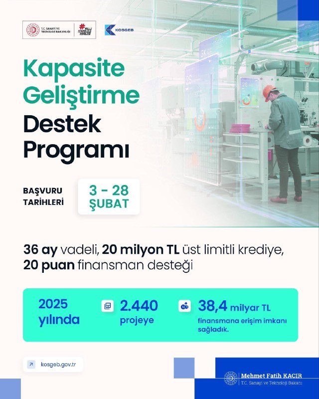 Bakan Kacır: "20 milyon lira &uuml;st limitli 36 ay vadeli krediler i&ccedil;in 20 puanlık finansman desteği sunuyoruz"
