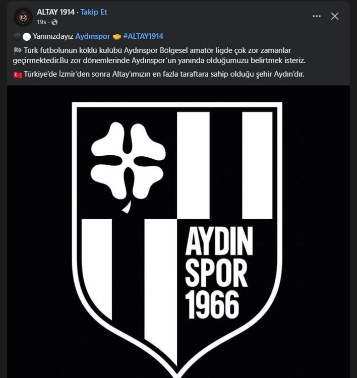 Altay’dan Aydınspor’a ’destek’ paylaşımı