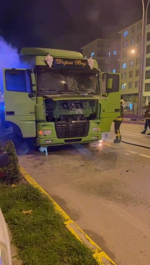 Seyir halindeki tır alev aldı