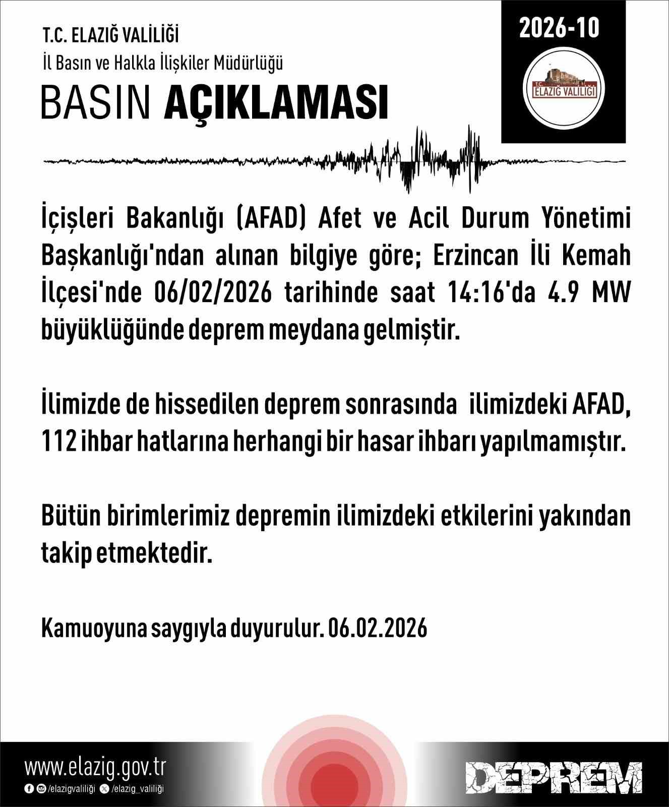 Elazığ Valiliği’nden deprem açıklaması