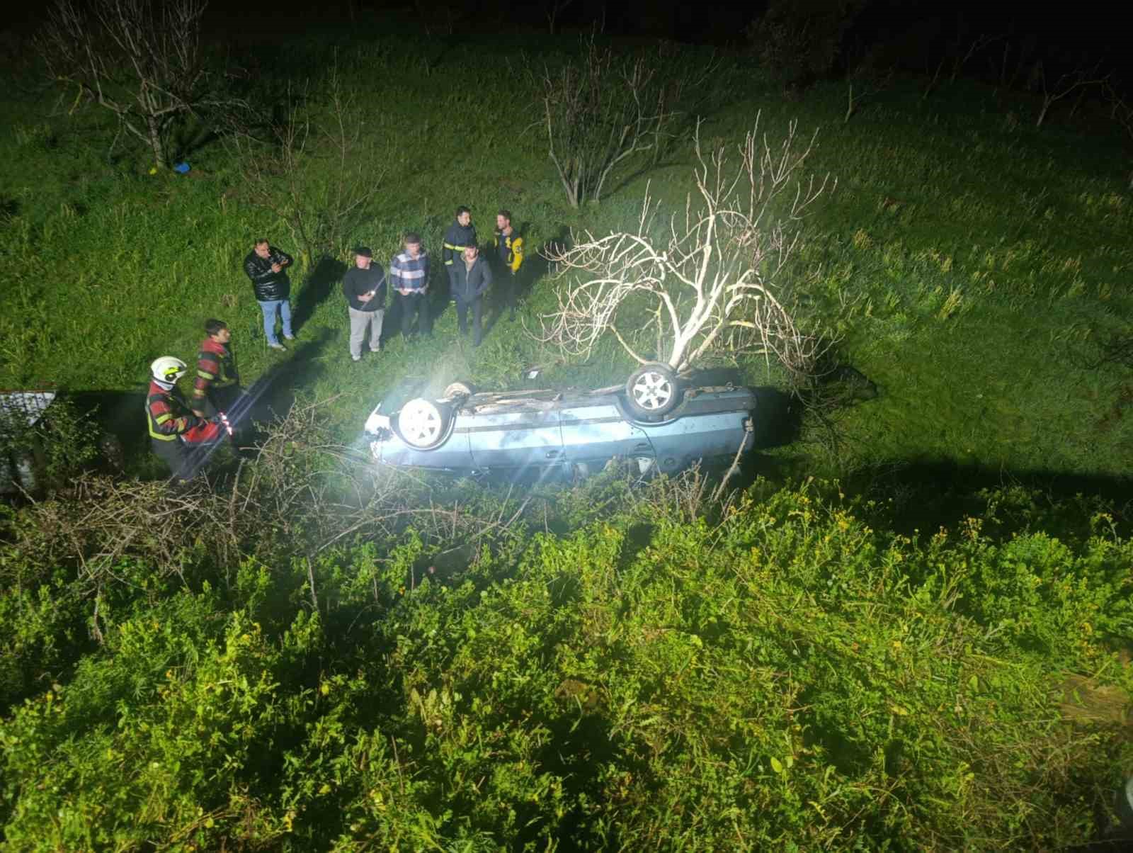 Domuza çarpan otomobil uçuruma yuvarlandı