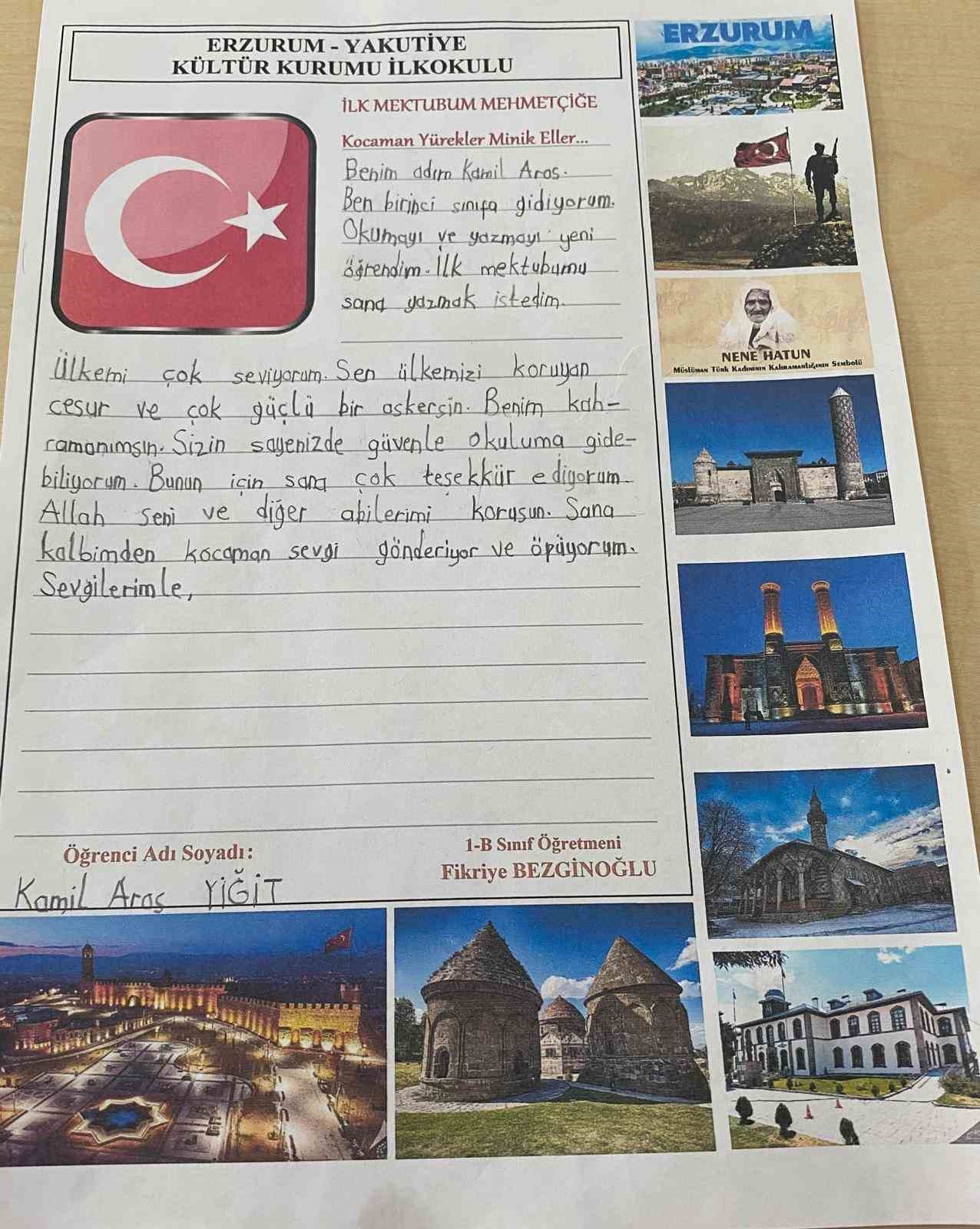 Erzurumlu minik y&uuml;rekler Mehmet&ccedil;iğe mektup yazdı
