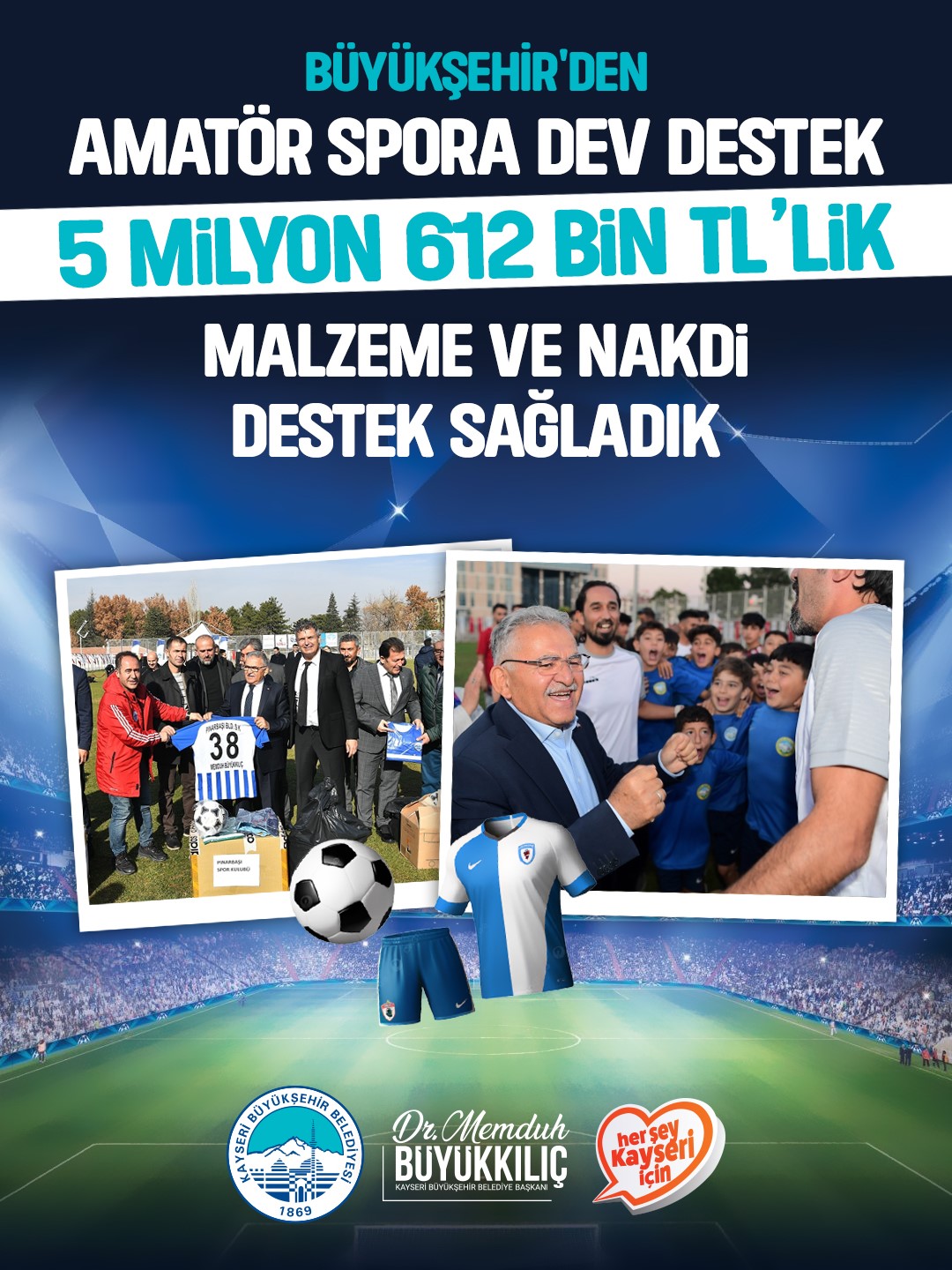 Başkan Büyükkılıç’tan amatör spora 5.6 milyon TL’lik dev destek