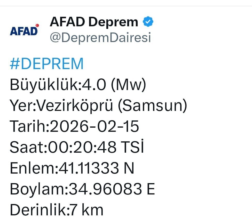 Samsun Vezirköprü’de gece yarısı korkutan deprem