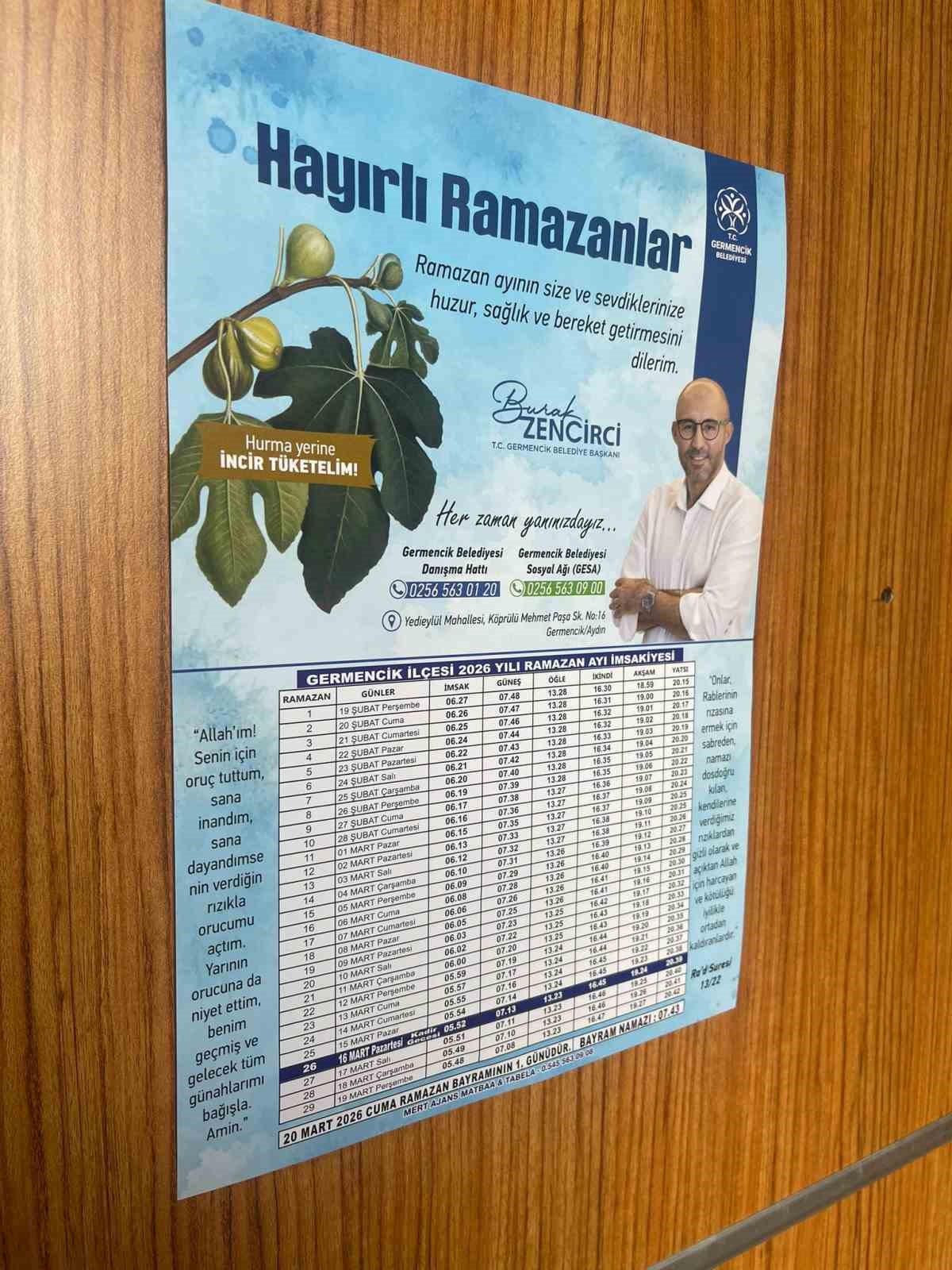 Germencik Belediyesi’nin imsakiyelerinde incir vurgusu