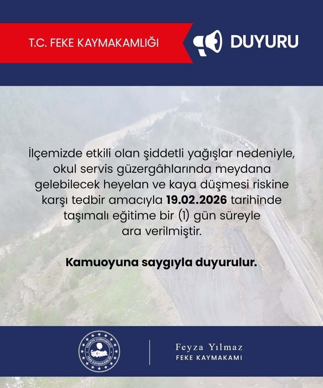 Feke’de taşımalı eğitime 1 gün ara verildi