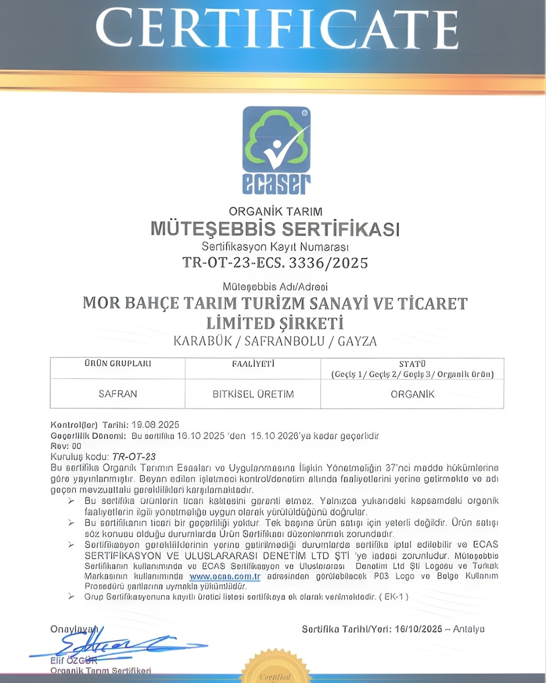 BAKKA destekleriyle safran üretiminde organik üretime geçildi