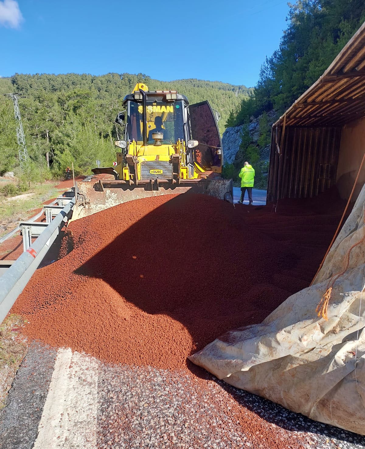 Peyzaj malzemesi y&uuml;kl&uuml; tır devrildi

