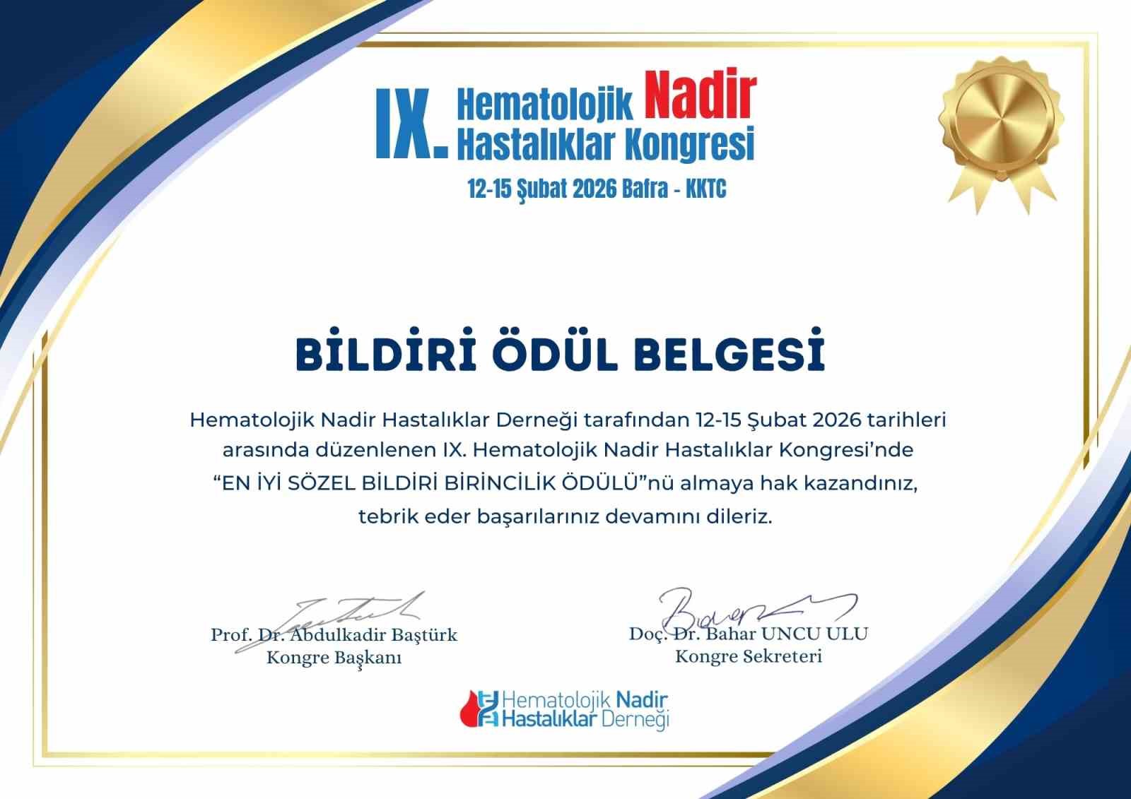 GA&Uuml;N&rsquo;de altın kan &ccedil;alışmasına "En İyi S&ouml;zel Bildiri" birinciliği
