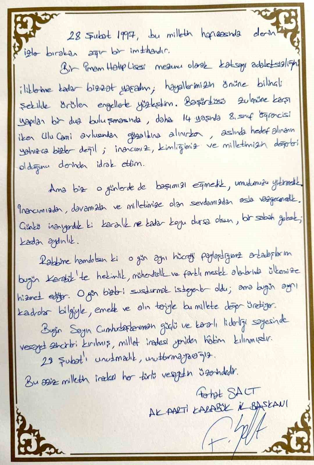 Başkan Salt, "Bu milletin iradesi her t&uuml;rl&uuml; vesayetin &uuml;zerindedir"
