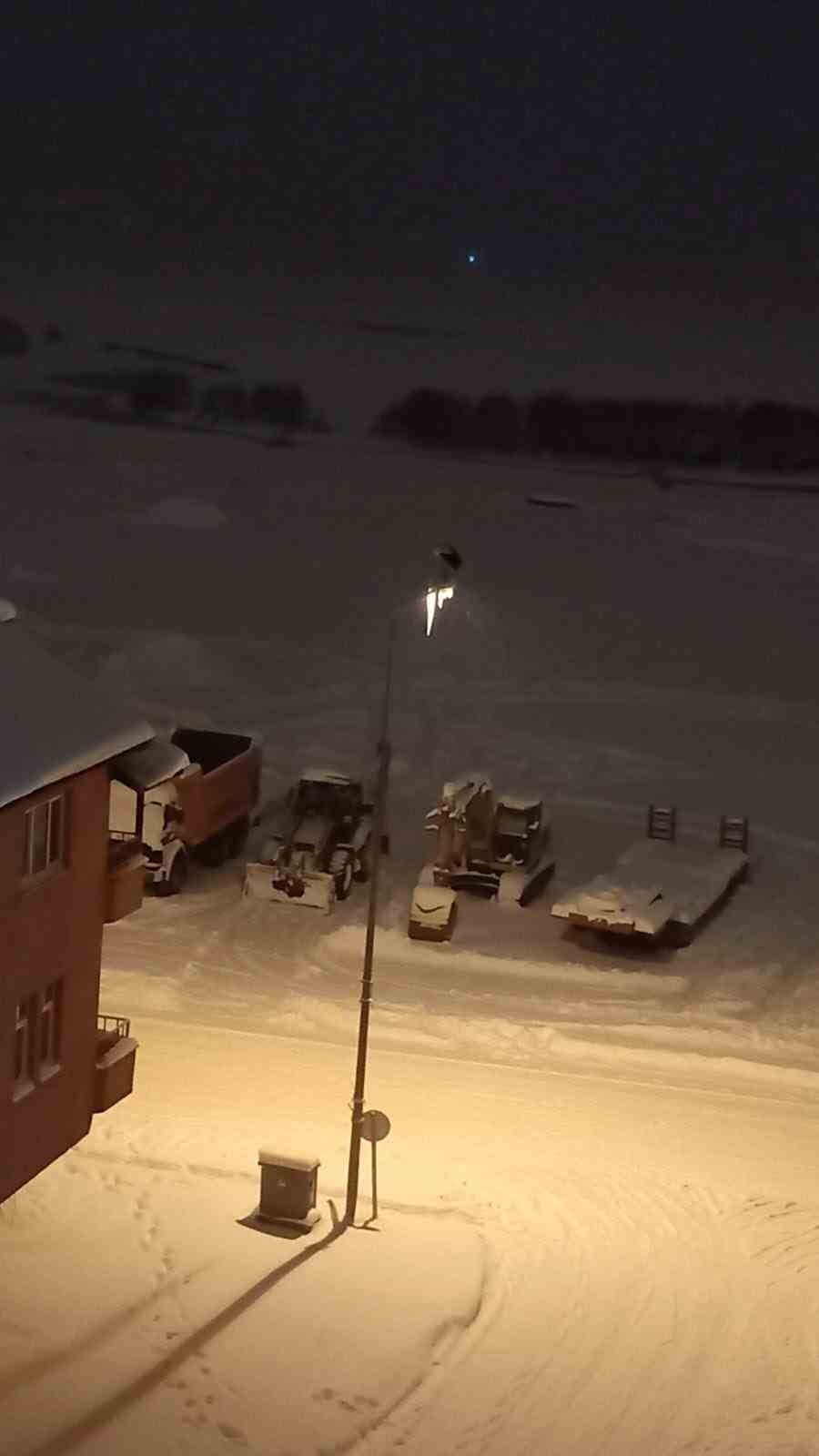 Kar ve soğuğa rağmen elektrik direğinde ayakta duran Leylek dikkat çekti