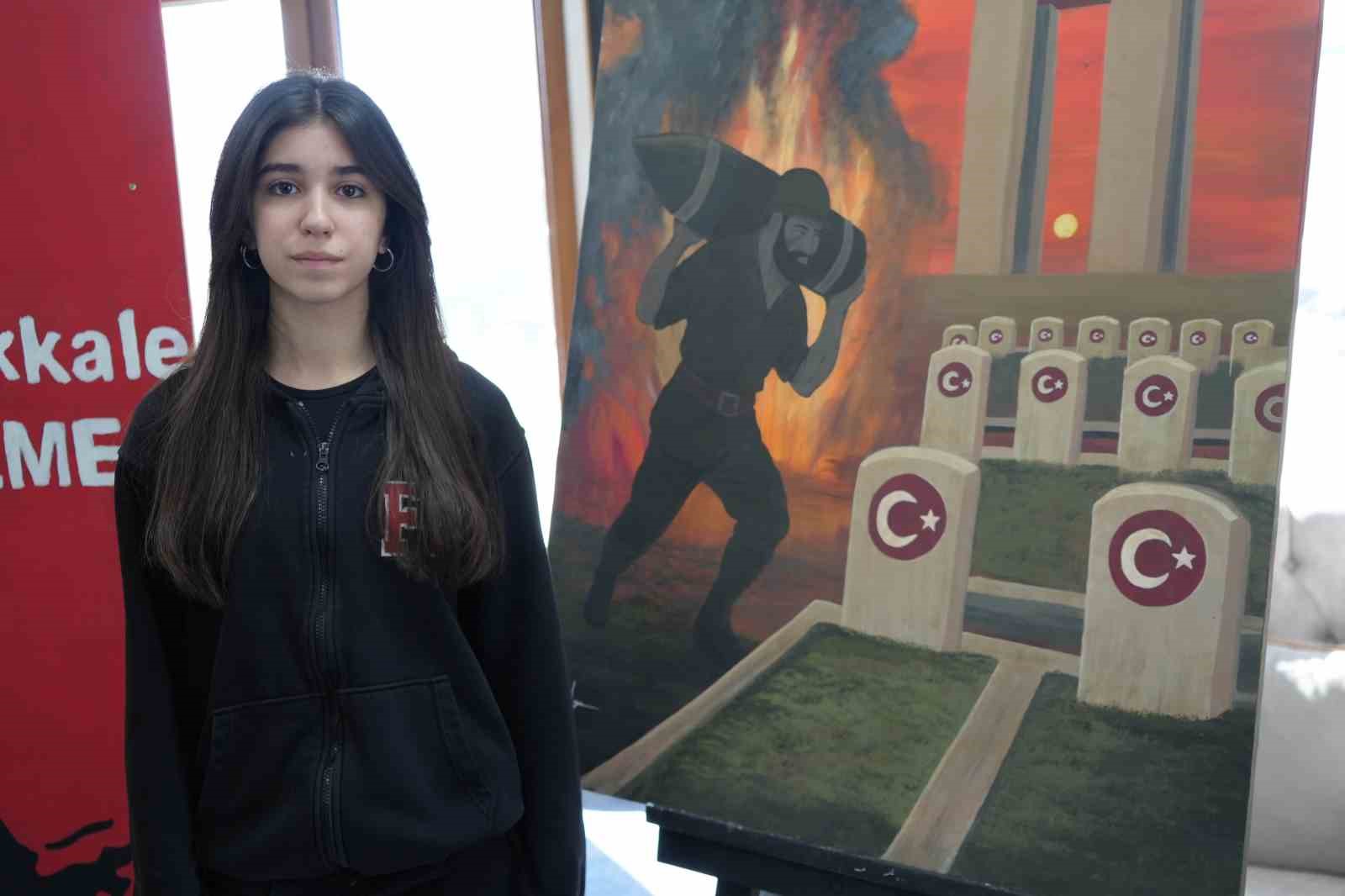 Lise &ouml;ğrencilerinden Şehitler G&uuml;n&uuml;&rsquo;ne &ouml;zel resim sergisi
