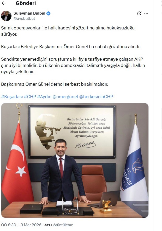 Kuşadası Belediye Başkanı &Ouml;mer G&uuml;nel&rsquo;in g&ouml;zaltına alınmasına CHP&rsquo;li vekillerden tepki
