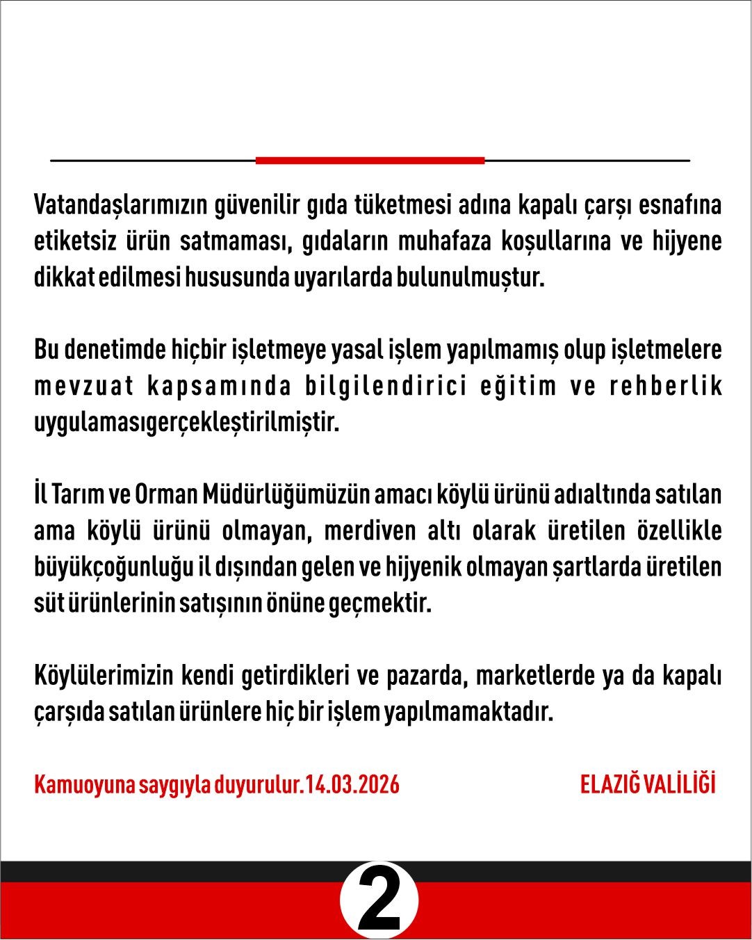 Elazığ Valiliği&rsquo;nden denetim a&ccedil;ıklaması
