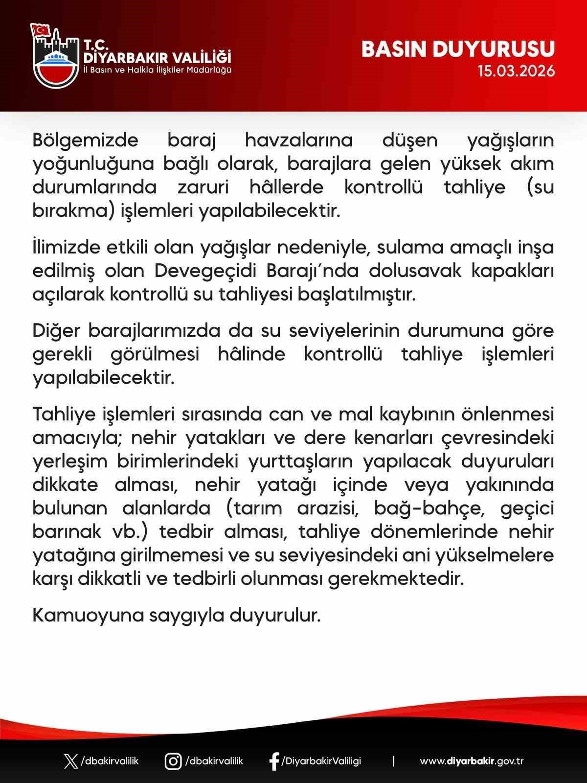 Devegeçidi Barajında su tahliyesine başlandı