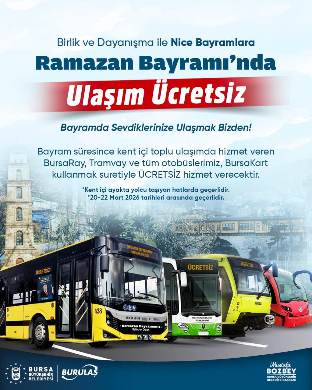 Bursa&rsquo;da bayram boyunca ulaşım &uuml;cretsiz
