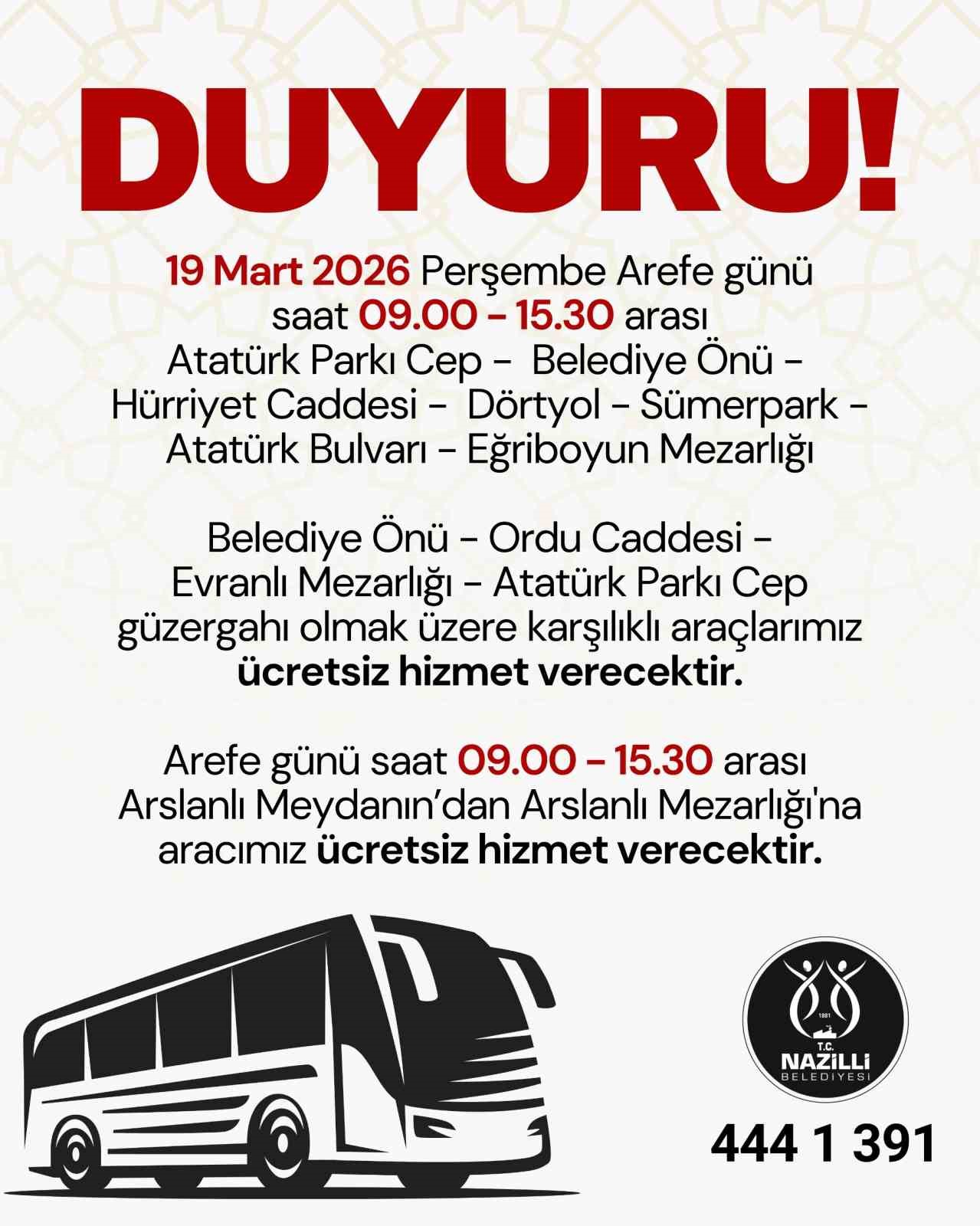 Nazilli’de Ramazan Bayramı öncesi mezarlıklara ücretsiz servis hizmeti