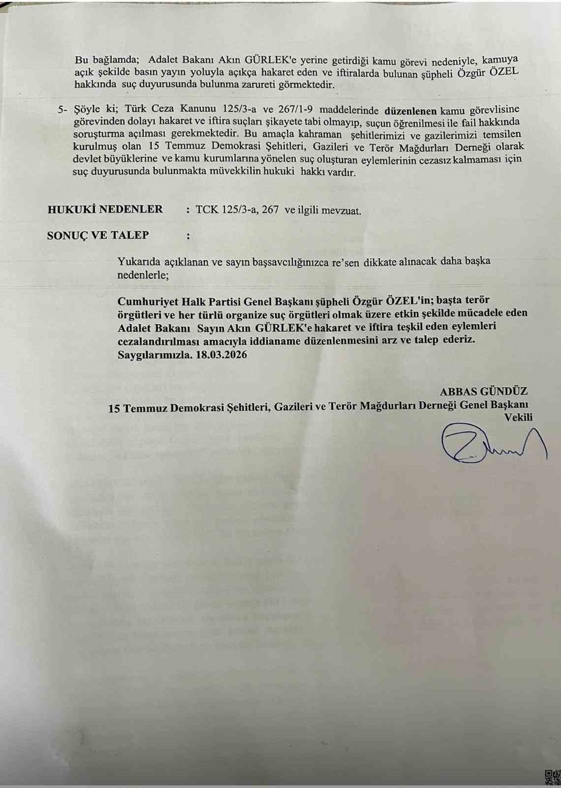 Şehit yakınları ve gazilerden CHP Genel Başkanı &Ouml;zel hakkında su&ccedil; duyurusu
