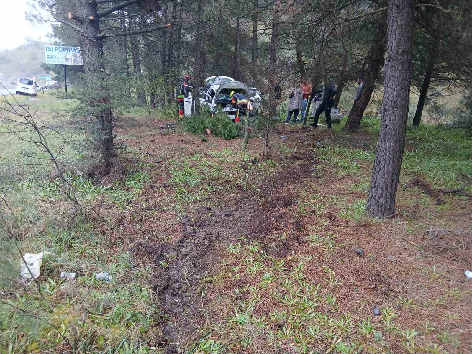 Balıkesir&rsquo;de otomobil ormanlık alana u&ccedil;tu: 2 yaralı
