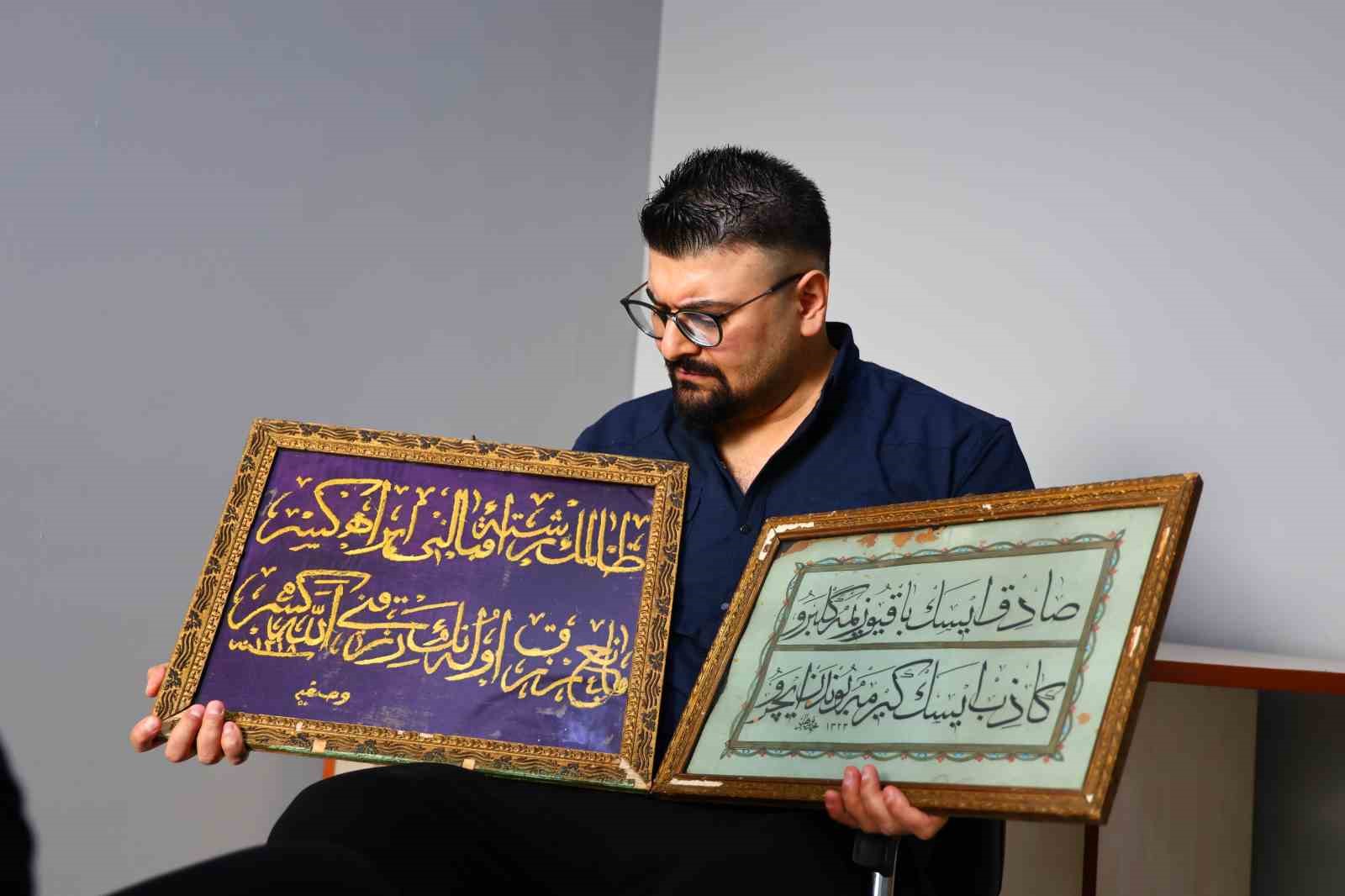 Osmanlı kadınının işlediği 126 yıllık altın sırma hat levhası görenleri hayran bıraktı