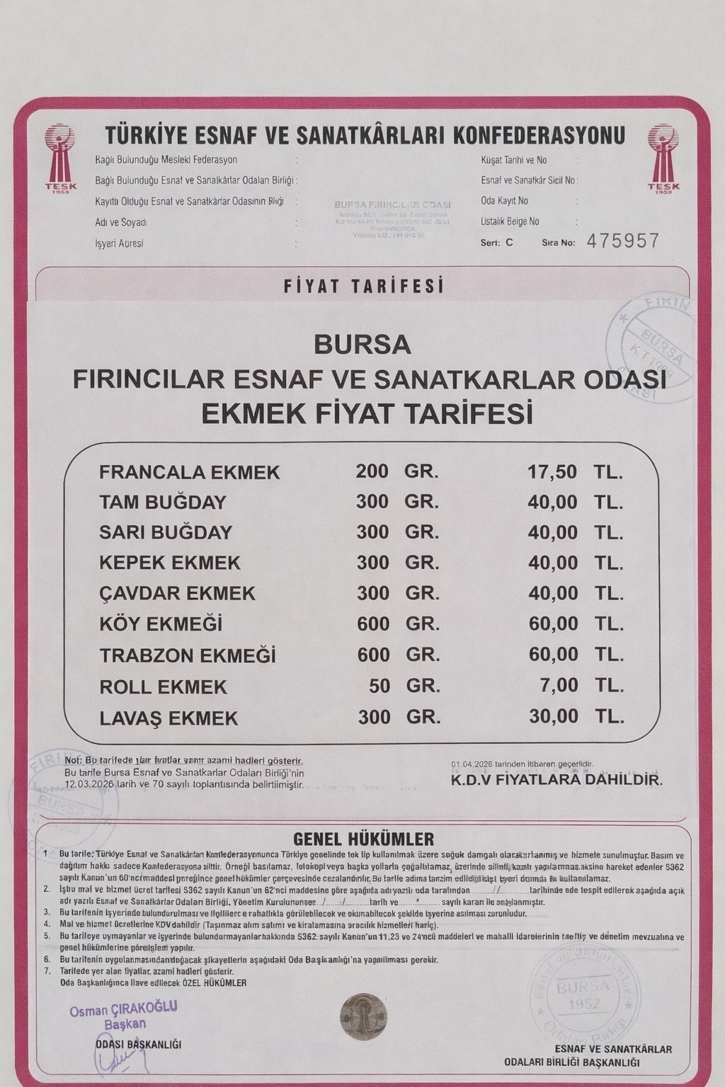 Bursa&rsquo;da ekmek zamlandı

