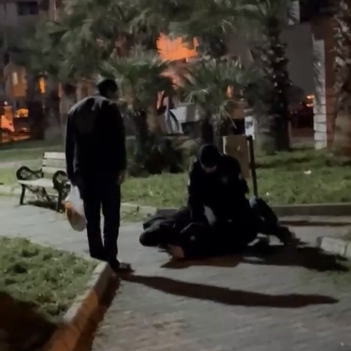 Parkta taşkınlık &ccedil;ıkardılar, g&ouml;revli bek&ccedil;ilere direndiler
