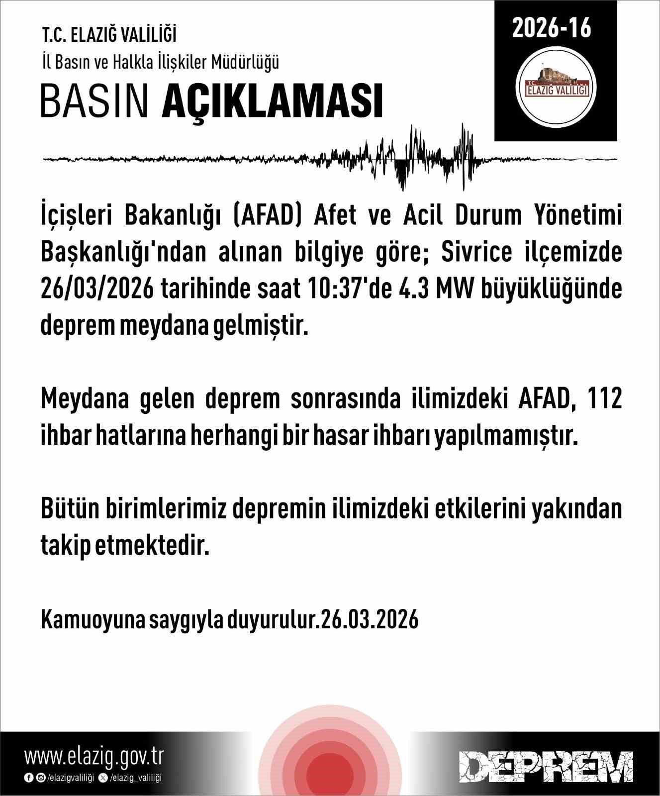 Elazığ Valiliğinden deprem a&ccedil;ıklaması: "Hasar bildirimi yok"
