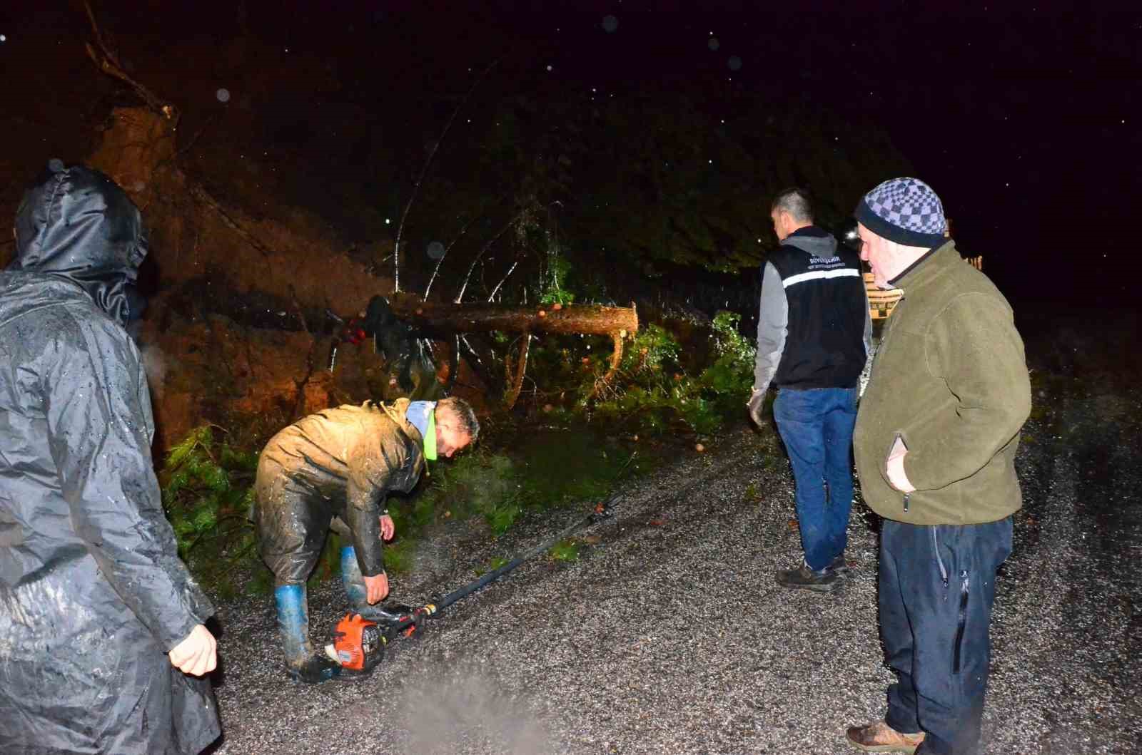 Yağış ağa&ccedil;ları devirdi, yol kısa s&uuml;rede a&ccedil;ıldı
