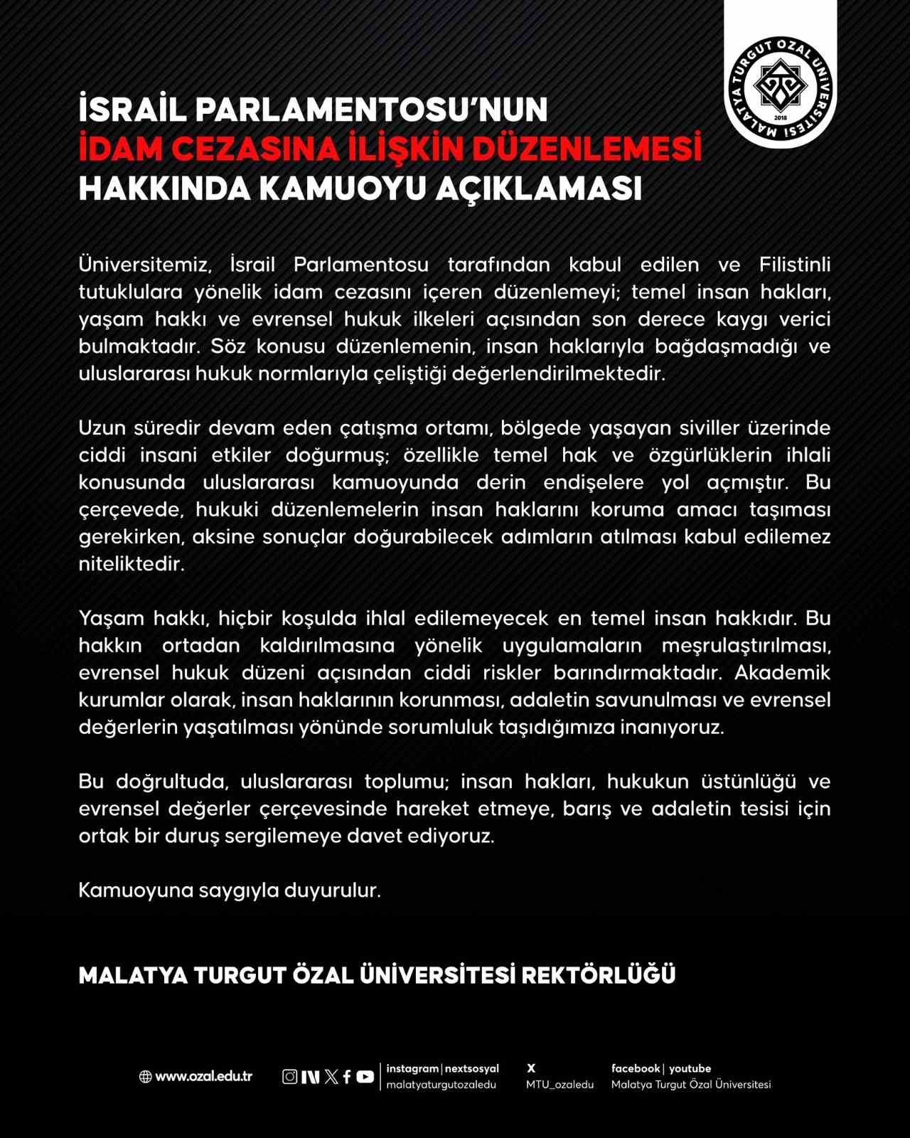Malatya&rsquo;da iki &uuml;niversiteden İsrail Parlamentosu&rsquo;nun d&uuml;zenlemesine tepki
