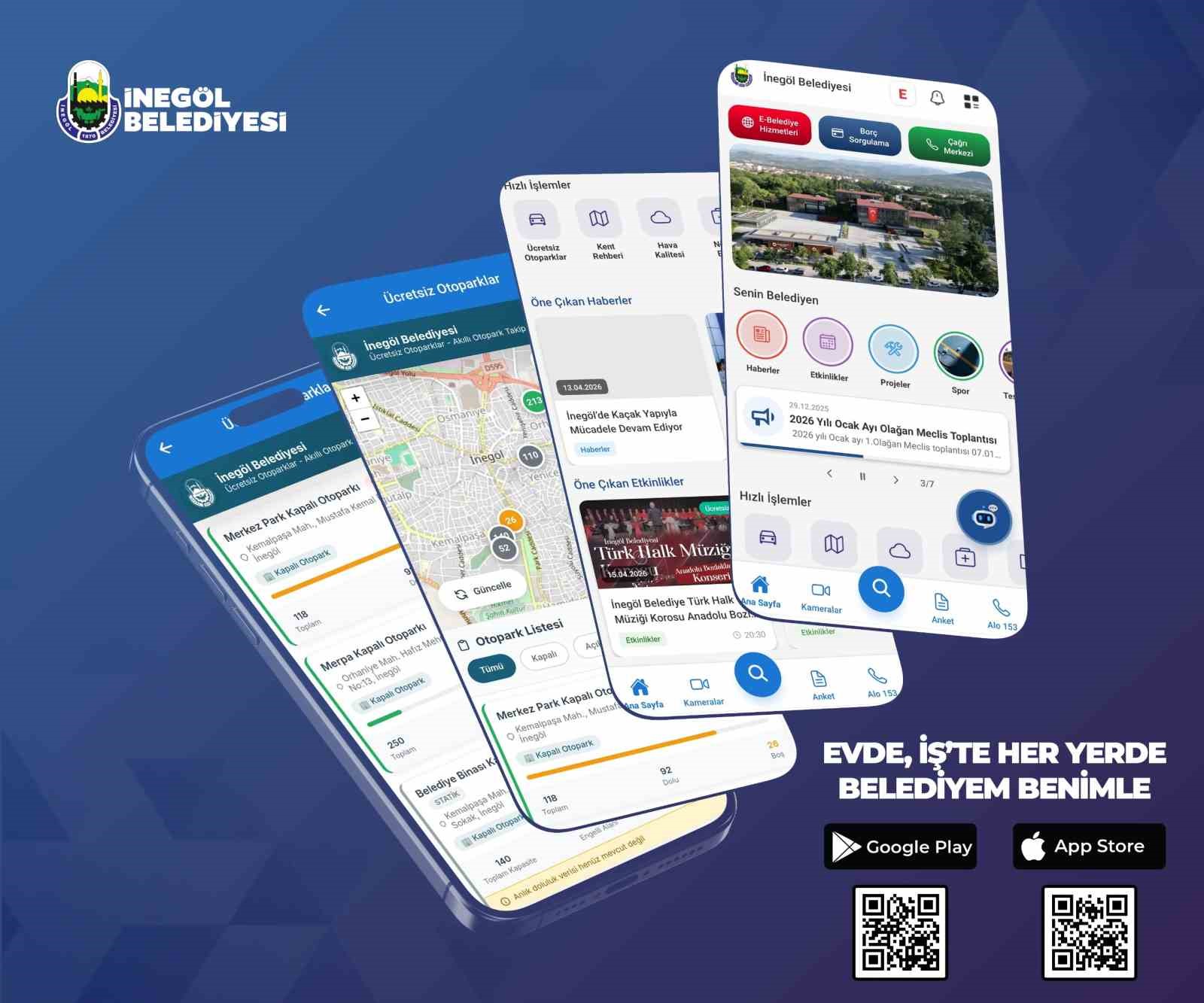 İnegöl’de ücretsiz otoparkların anlık doluluk oranı artık cebinizde