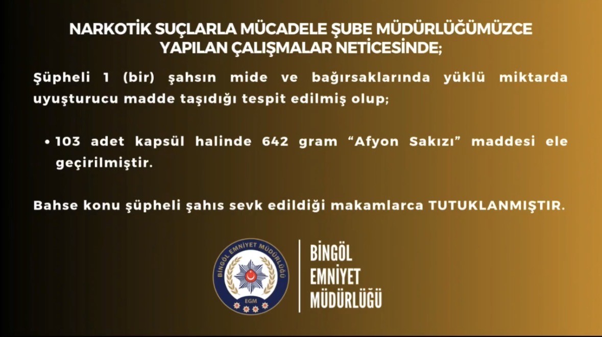 Mide ve bağırsaklarında uyuşturucu taşıyan ş&uuml;pheli yakalandı
