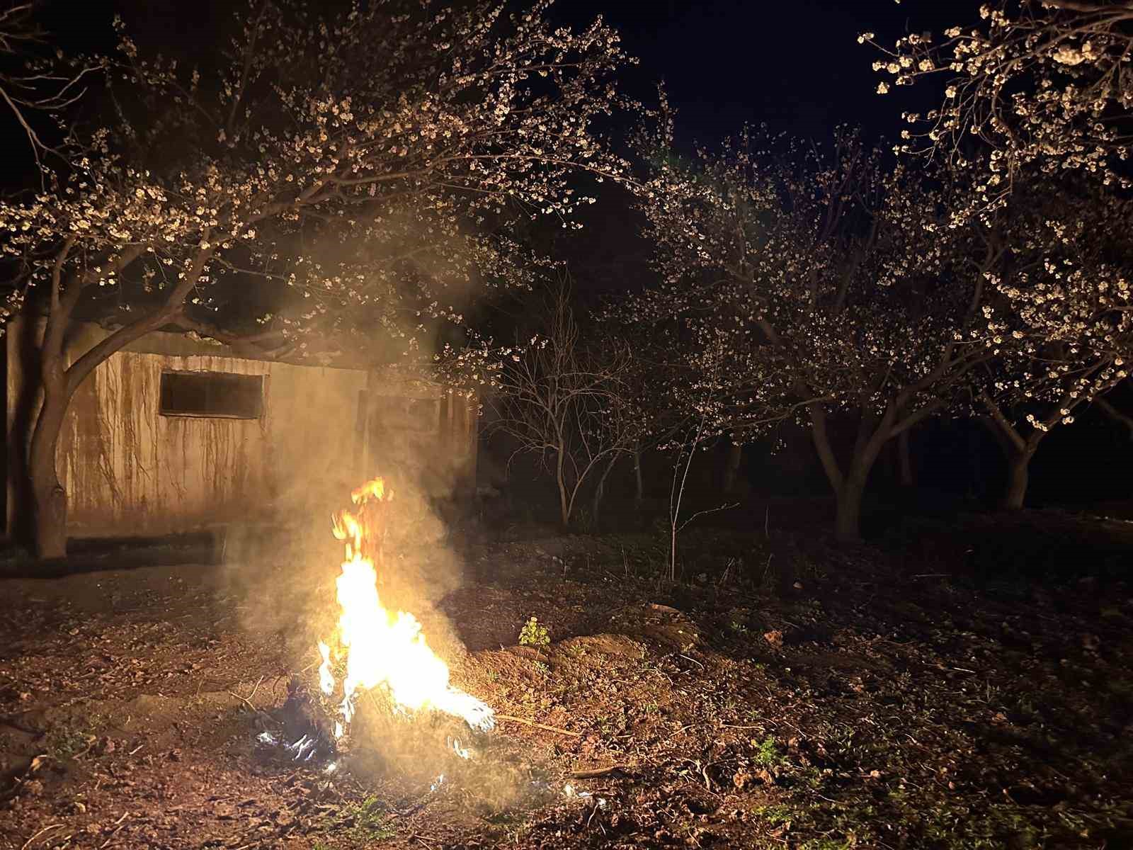 Kayısı bah&ccedil;elerini ateş ve dumanla donmaya karşı koruyorlar
