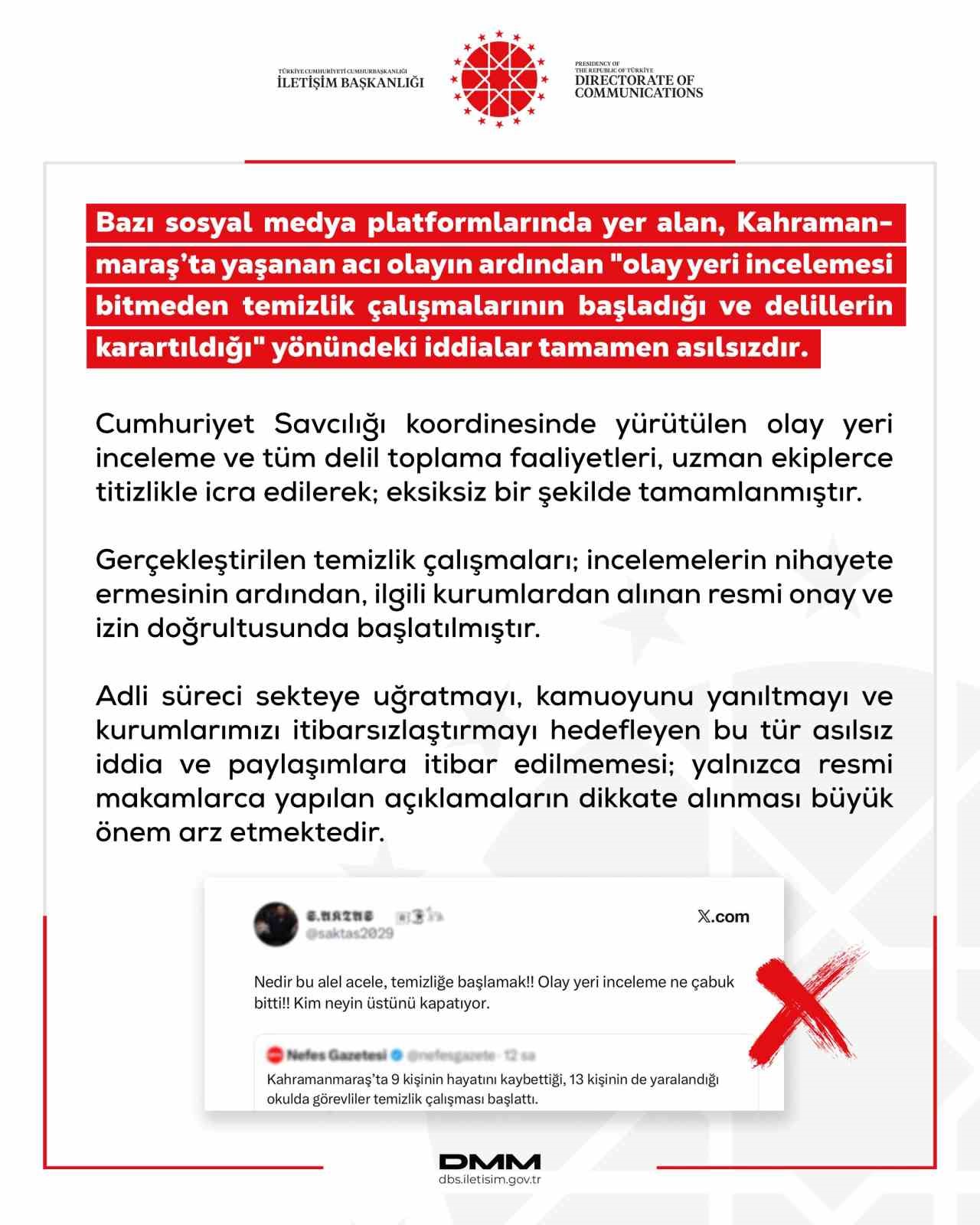 Dezenformasyonla Mücadele Merkezi’nden lisedeki saldırıda ‘delillerin karartıldığı’ iddiasına yalanlama