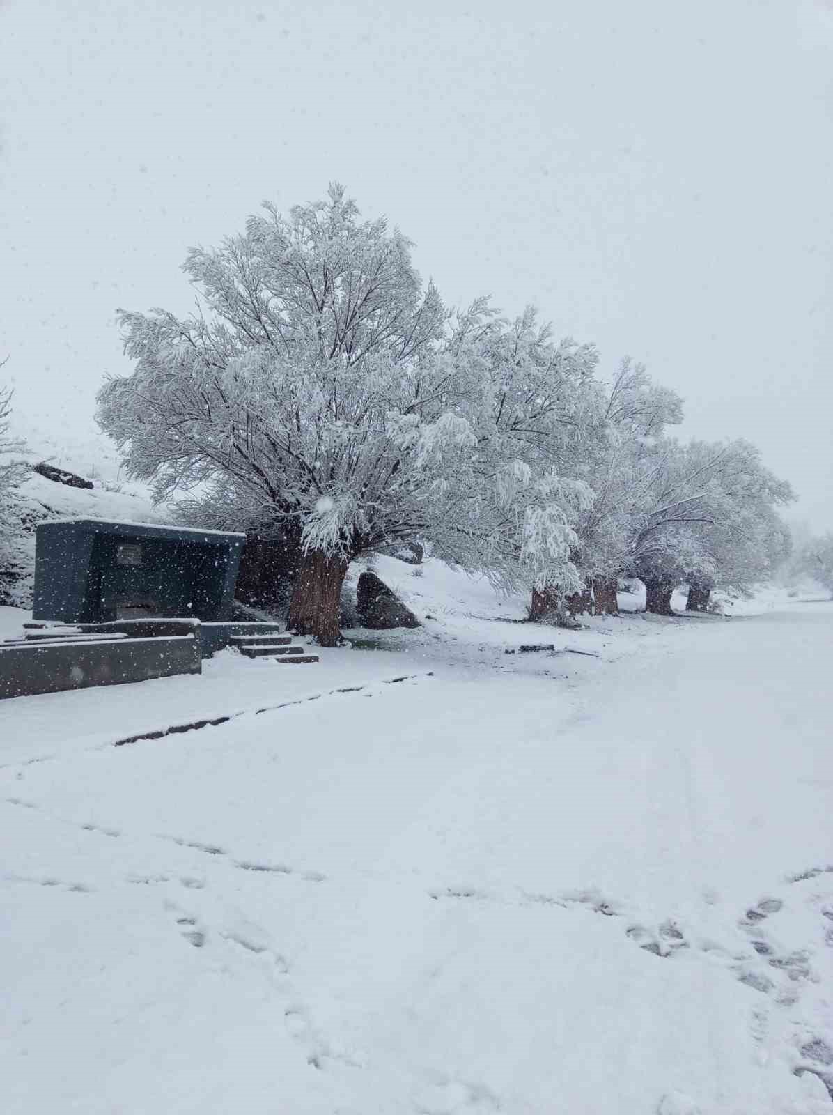 Nisan karı mahalleyi beyaza b&uuml;r&uuml;d&uuml;
