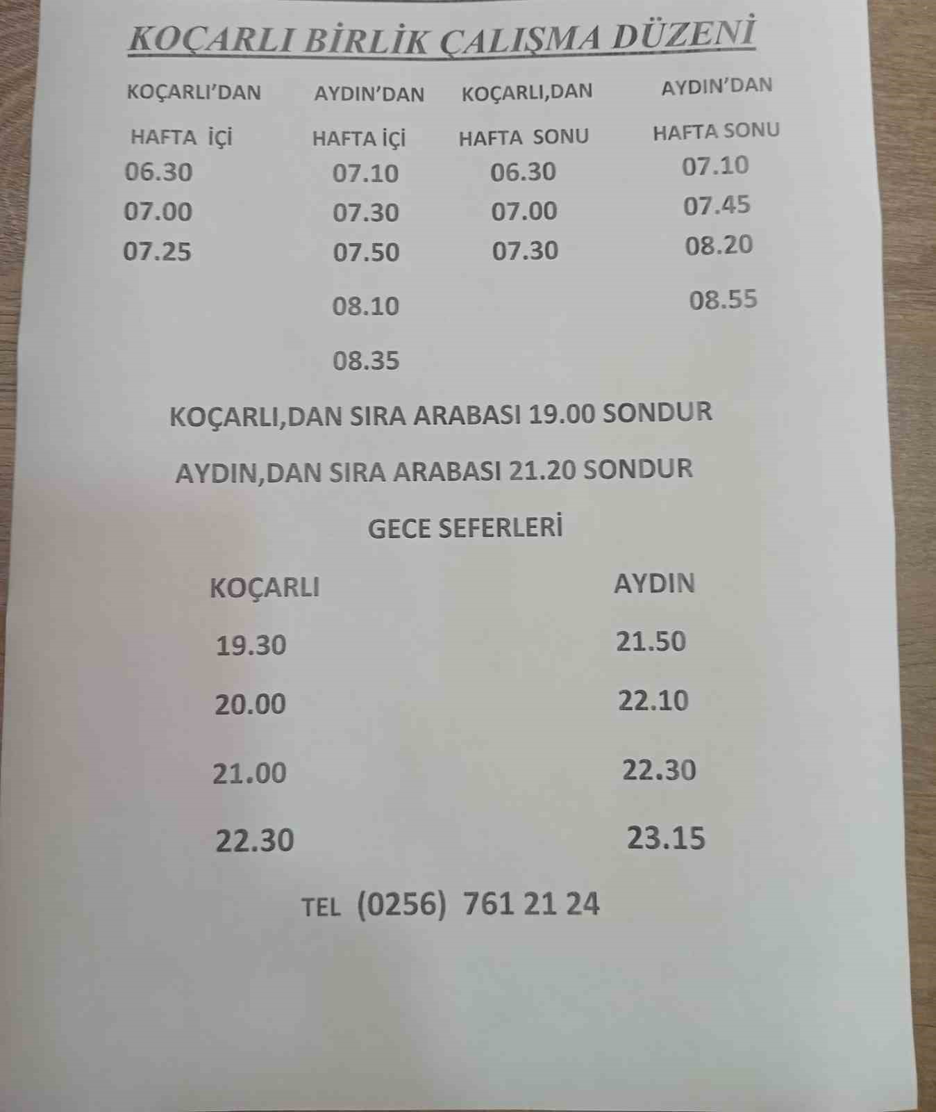 Ko&ccedil;arlı-Aydın hattında minib&uuml;s saatleri değişti
