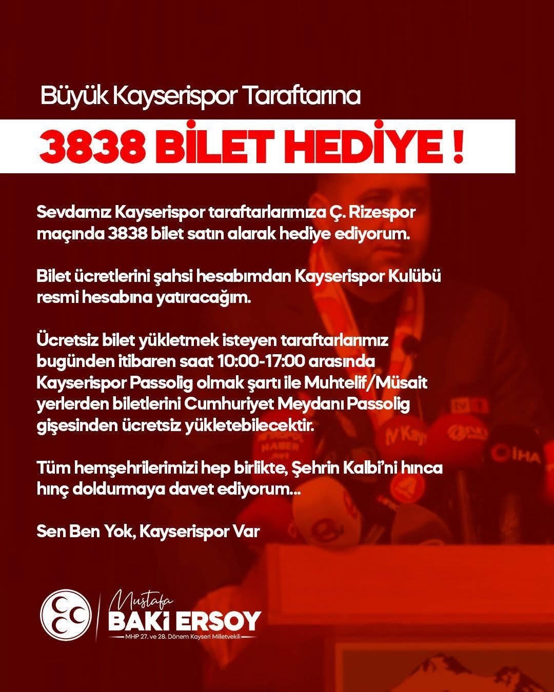 Milletvekili Ersoy’dan Kayserispor taraftarına destek