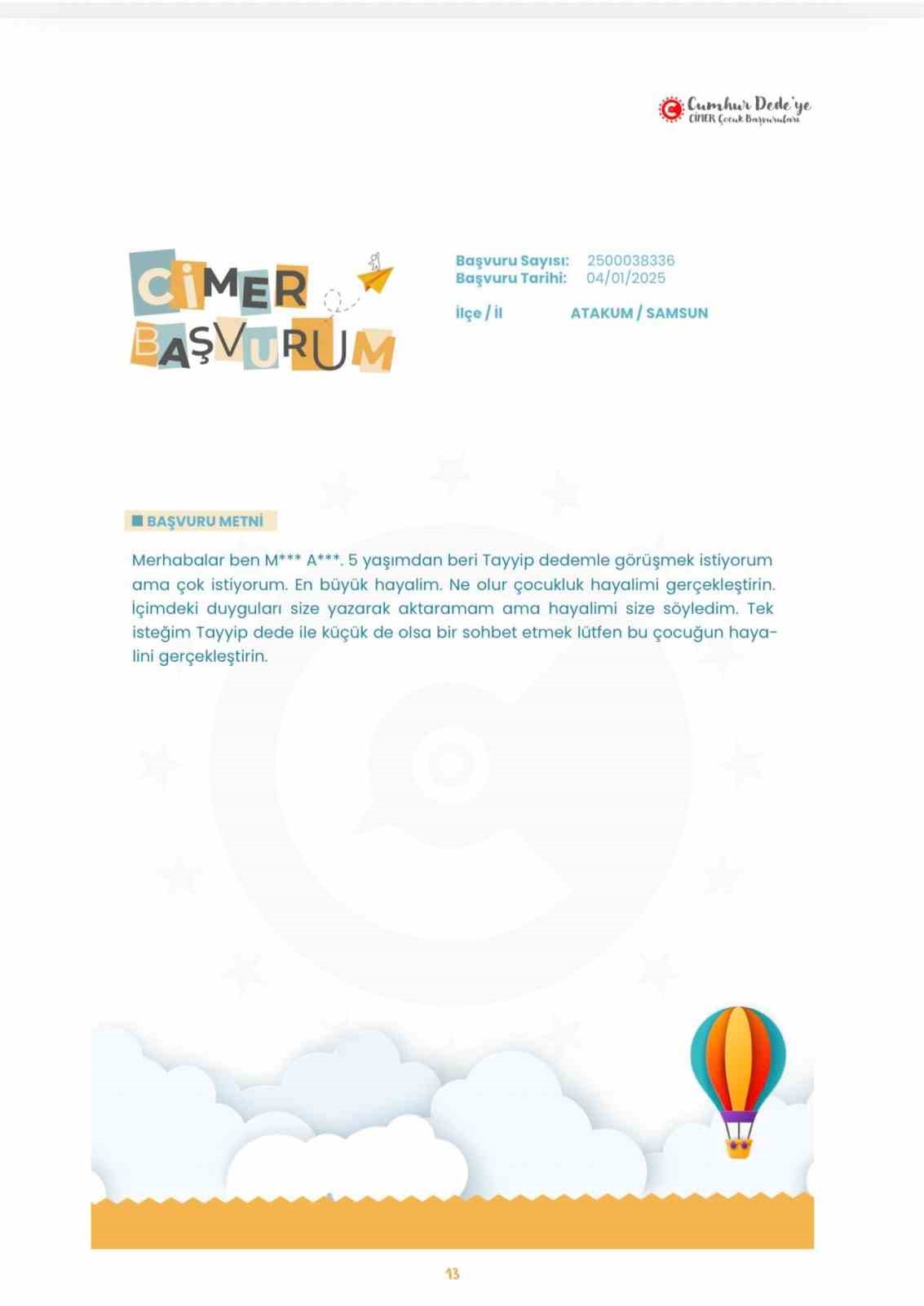 &Ccedil;ocuklar T&uuml;rkiye&rsquo;nin d&ouml;rt bir yanından CİMER&rsquo;e yazdı
