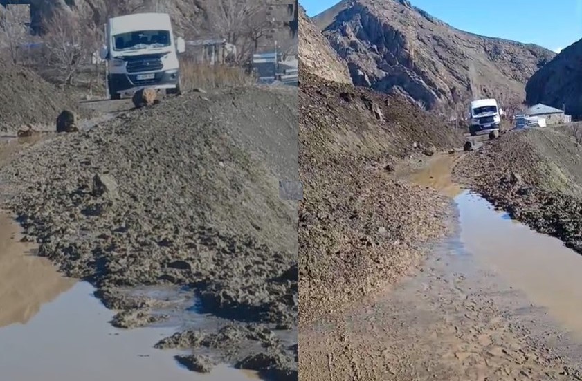 Kamışlı-Geçitli yolunda heyelan meydana geldi