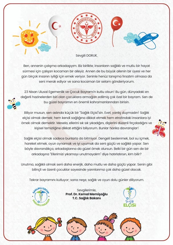 Bakan Memişoğlu, 2 bin 36 sağlık el&ccedil;isine mektup g&ouml;nderdi, 23 Nisan Ulusal Egemenlik ve &Ccedil;ocuk Bayramı&rsquo;nı kutladı
