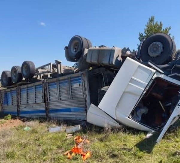 Kontrolden &ccedil;ıkan kamyon devrildi, s&uuml;r&uuml;c&uuml;s&uuml; yaralandı
