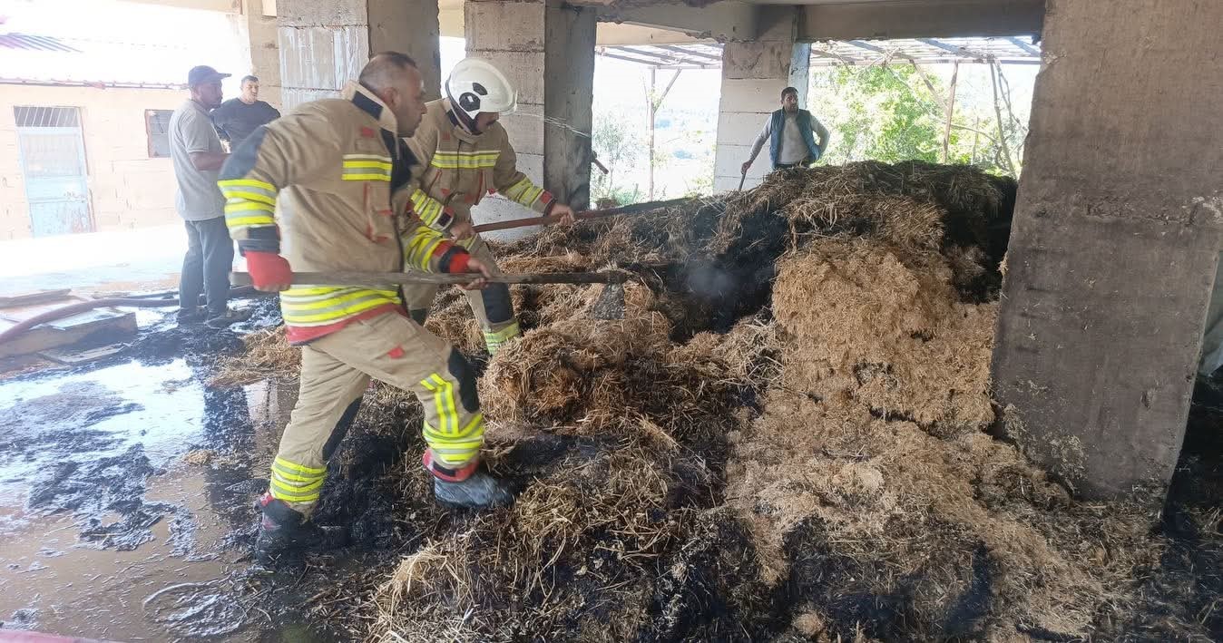 Defne’de samanlık yangını
